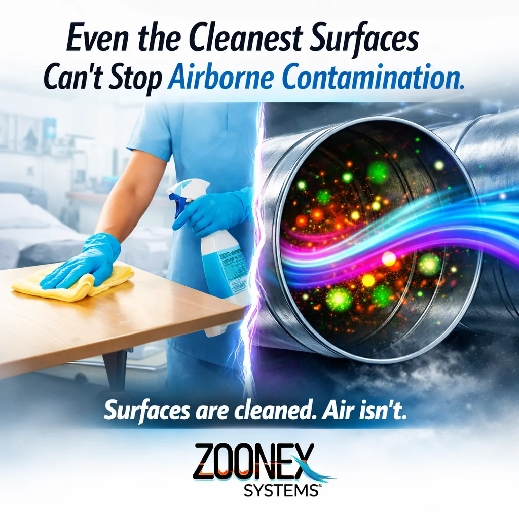 ZoonEx Systems airborne contamination and clean surfaces graphic